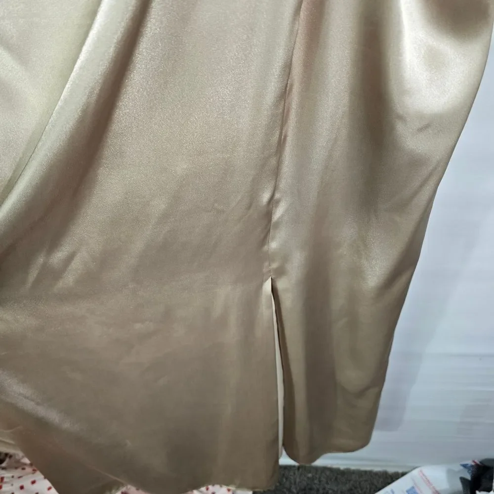 David’s Bridal Champagne Satin Gown w/ Bolero Formal Evening Dress Size 10/12
